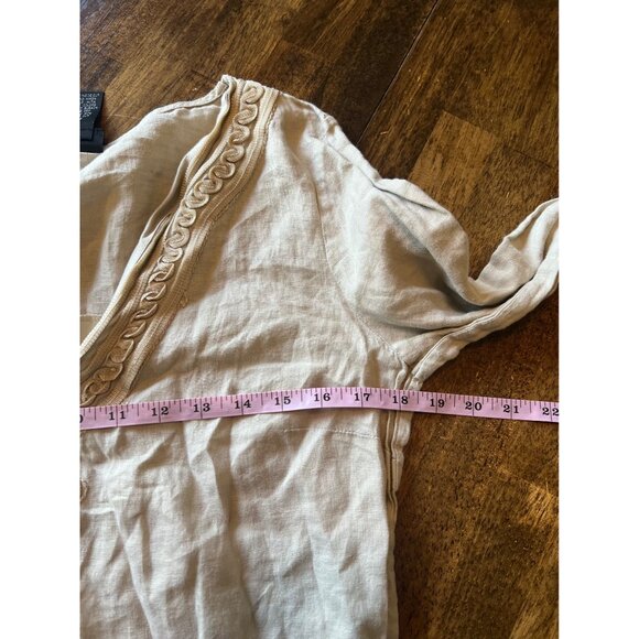 Rafaella 100% Linen Tan Pullover Long sleeve V-neck Tunic Blouse 12 - Picture 8 of 9